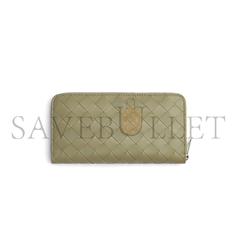 BOTTEGA VENETA INTRECCIATO ZIP-AROUND WALLET TRAVERTINE PARAKEET 593217 (19*10*2cm)